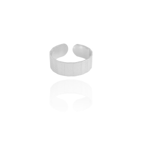 Anel Ajustável Esteira Texturizado Tamanho G Ródio Branco