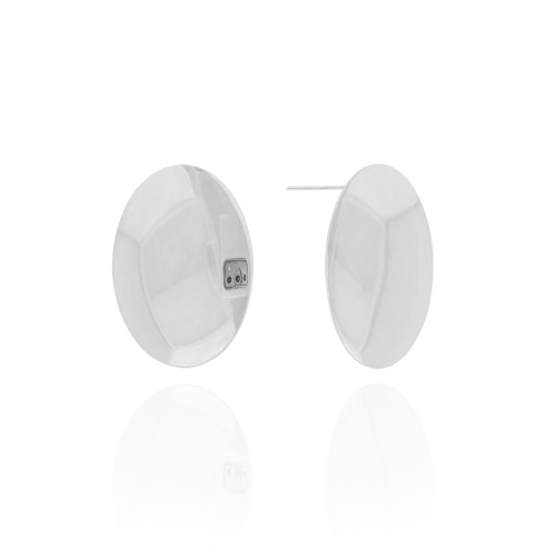 Brinco Oval Liso 3.7 cm Ródio Branco