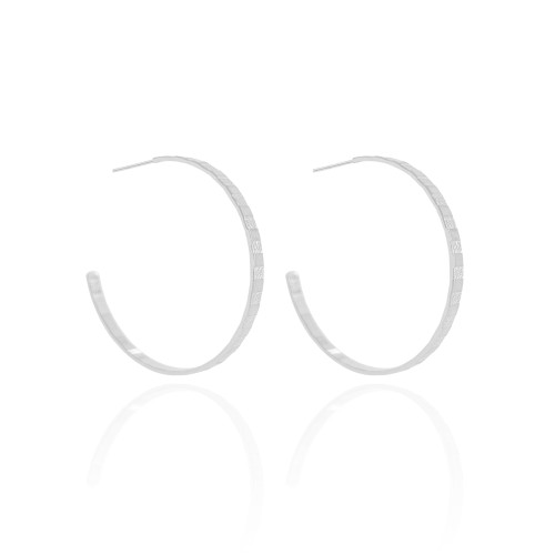 Brinco Argola Reta Esteira Texturizada 3.6 cm Ródio Branco