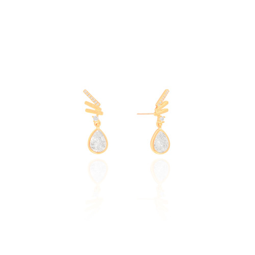 Brinco Fieletes Lisos e Cravejado Gota Cristal Banhado a Ouro 18K