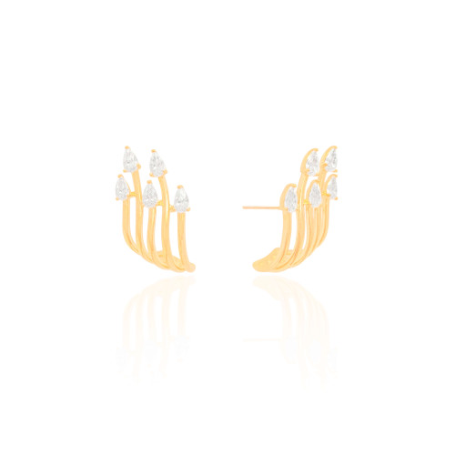 Ear Hook Filetes Gotas Cristal Banhado a Ouro 18K