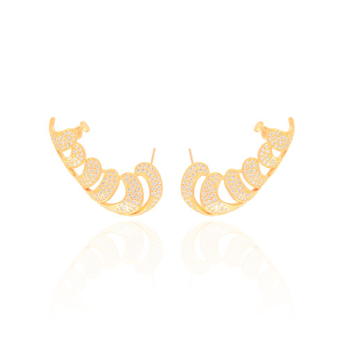 Ear Cuff Gotas Cravejadas Cristal Banhado a Ouro 18K