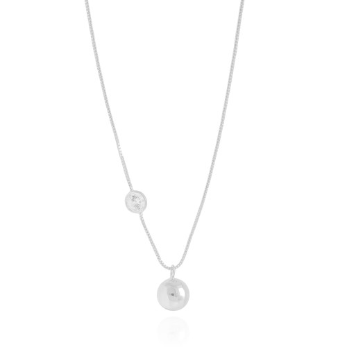 Choker Veneziana Bola Lisa e Ponto de Luz Cristal Ródio Branco