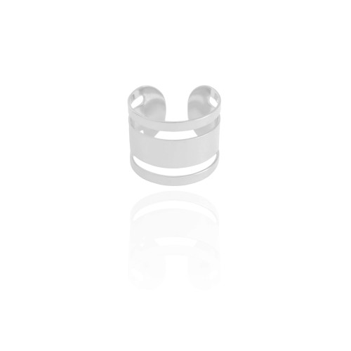 Anel Ajustável Vazado Liso Tamanho M Ródio Branco