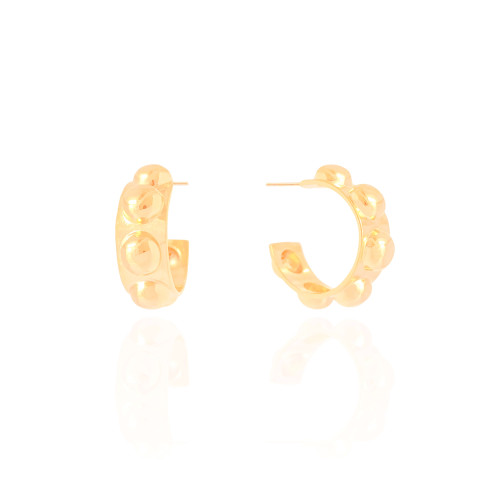 Brinco Argola Reta Bolas Lisas 3.0 cm Banhado a Ouro 18K