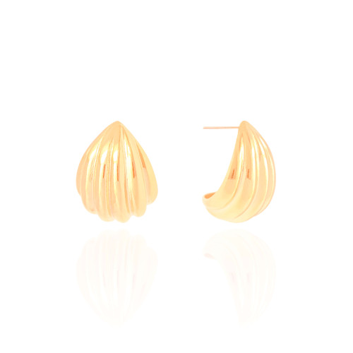 Brinco Argola Abaulada Frisada 2.6 cm Banhado a Ouro 18K