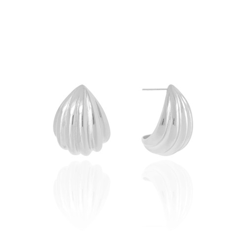 Brinco Argola Abaulada Frisada 2.6 cm Ródio Branco