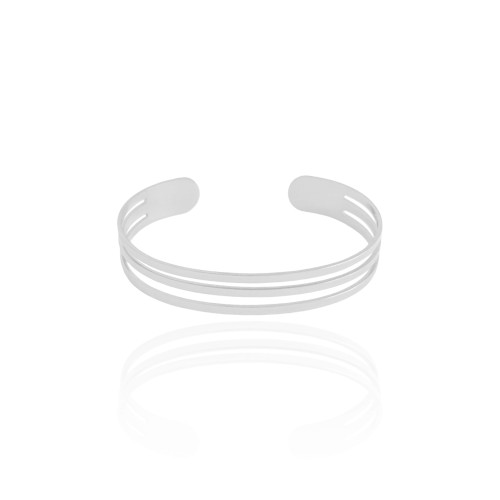 Bracelete Três Filetes Lisos 10 mm Ródio Branco