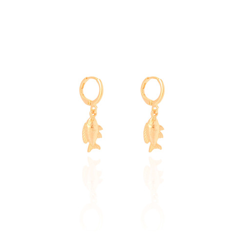 Brinco Argola Click Peixe 3.0 cm Banhado a Ouro 18K