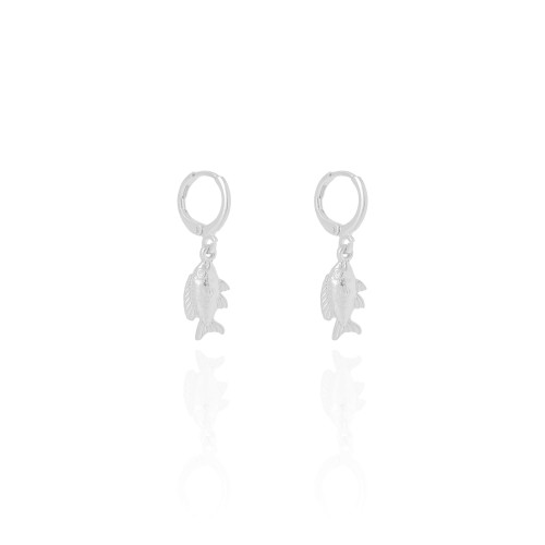 Brinco Argola Click Peixe 3.0 cm Ródio Branco