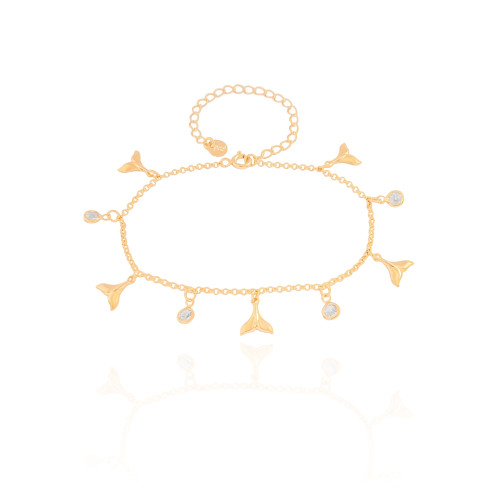 Pulseira Elos Caudas de Sereia Pontos de Luz Cristal Banhado a Ouro 18K