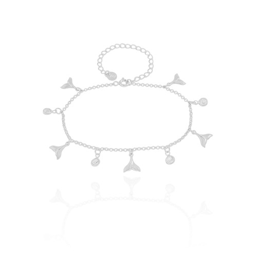 Pulseira Elos Caudas de Sereia Pontos de Luz Cristal Ródio Branco