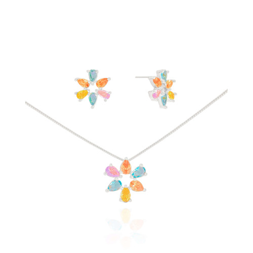 Conjunto Mandala Gotas Coloridas Ródio Branco