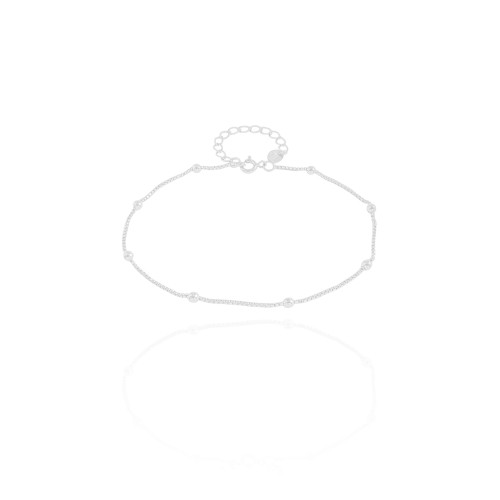 Tornozeleira Veneziana Bolinhas 1 mm Ródio Branco