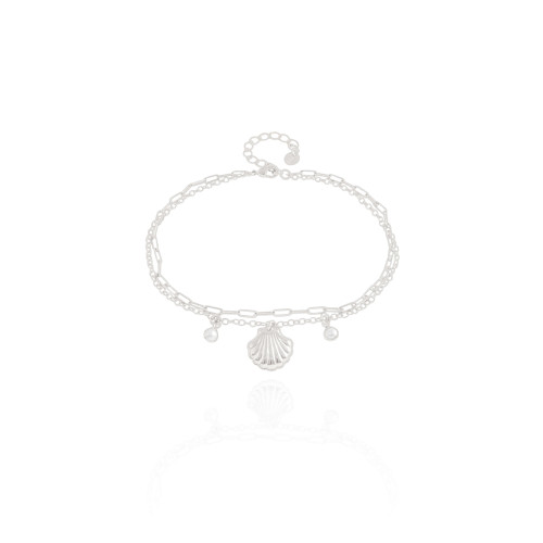 Tornozeleira Dupla Elos Concha e Pérolas Ródio Branco