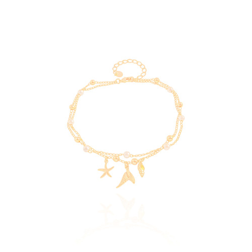 Tornozeleira Dupla Fundo do Mar Banhado a Ouro 18K