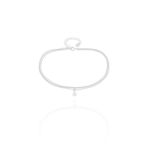 Tornozeleira Tripla Veneziana Ponto de Luz Cristal Ródio Branco