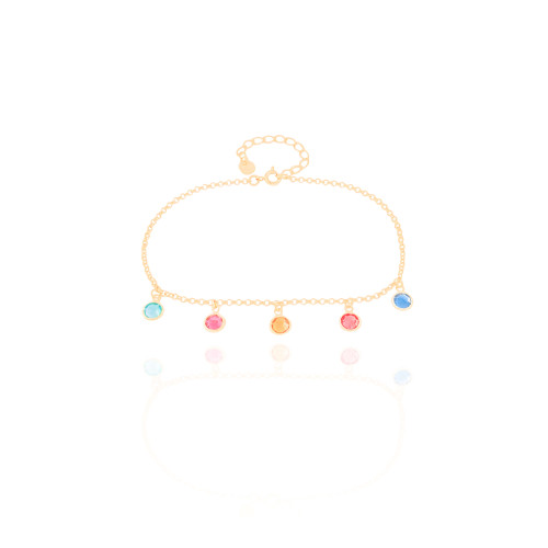 Tornozeleira Elos Pontos de Luz Coloridos 6 mm Banhado a Ouro 18K