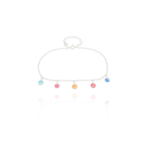 Tornozeleira Elos Pontos de Luz Coloridos 6 mm Ródio Branco