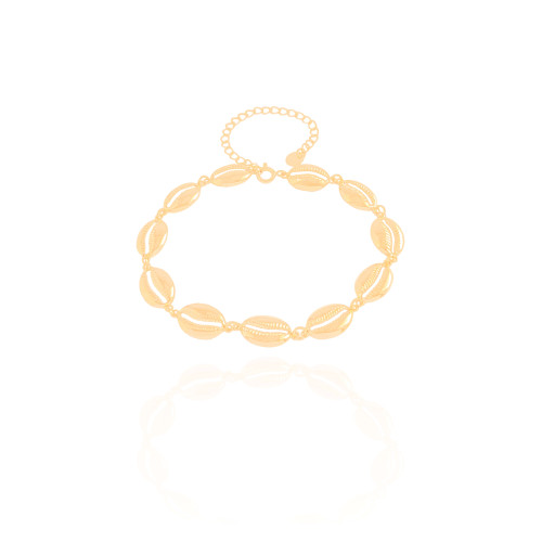 Tornozeleira Búzios Lisos Banhado a Ouro 18K