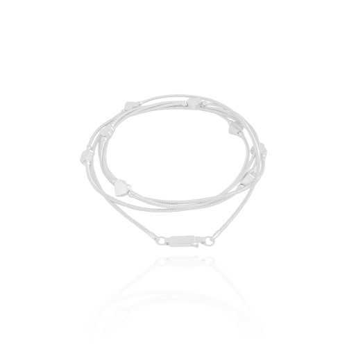 Pulseira Corda de Violão Corações Ródio Branco