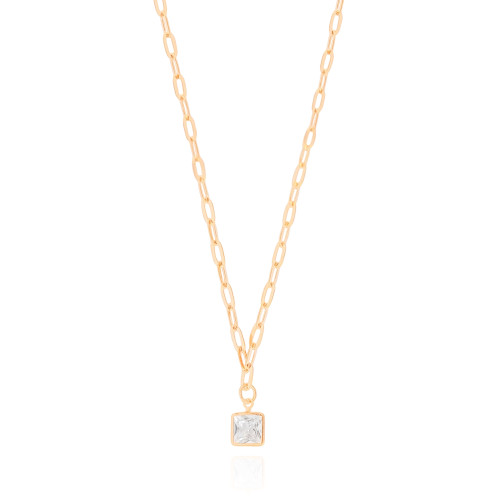 Gargantilha Elos Ponto de Luz Quadrado Cristal Banhado a Ouro 18K - 40 cm
