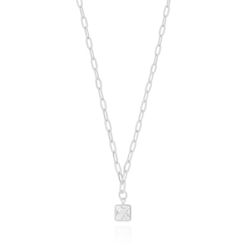 Gargantilha Elos Ponto de Luz Quadrado Cristal Ródio Branco - 40 cm