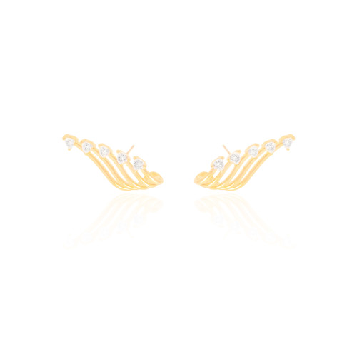 Ear Cuff Filetes Corações Cristal Banhado a Ouro 18K