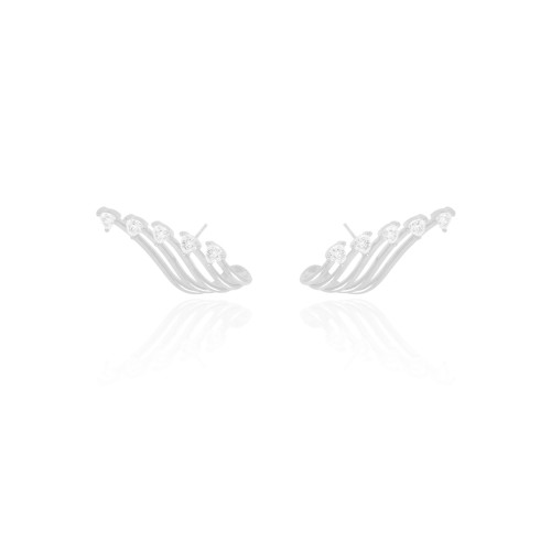 Ear Cuff Filetes Corações Cristal Ródio Branco