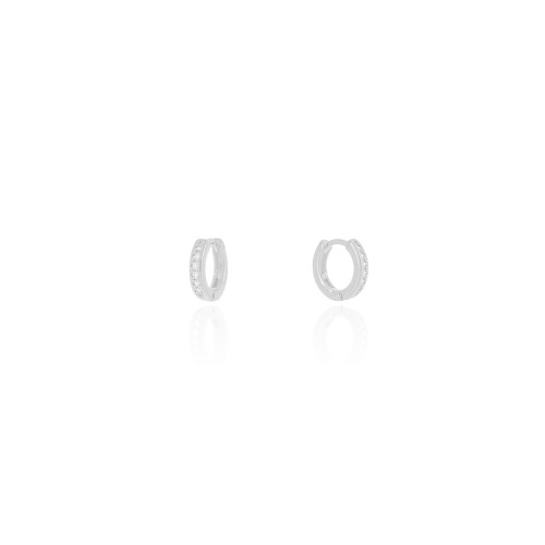 Brinco Argola Click Cravejada Cristal 1.0 cm Ródio Branco