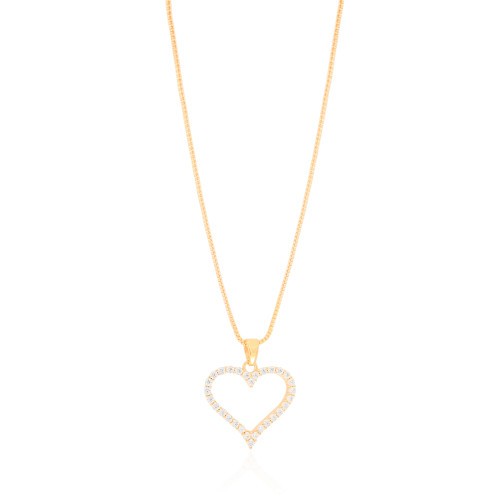 Gargantilha Veneziana Coração Cravejado Cristal Banhado a Ouro 18K - 45 cm