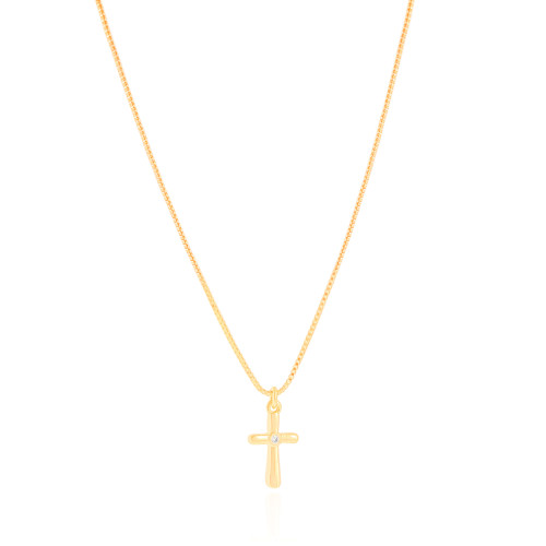 Gargantilha Veneziana Cruz Ponto de Luz Cristal Banhado a Ouro 18K - 40 cm