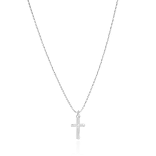 Gargantilha Veneziana Cruz Ponto de Luz Cristal Ródio Branco - 40 cm