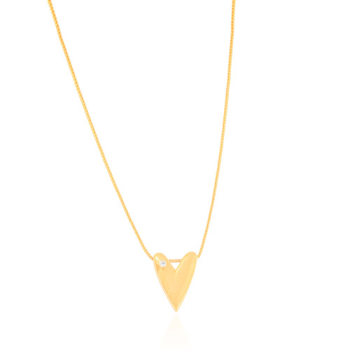 Gargantilha Veneziana Coração Liso Ponto de Luz Cristal Banhado a Ouro 18K - 45 cm