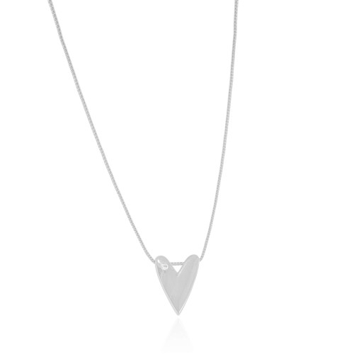 Gargantilha Veneziana Coração Liso Ponto de Luz Cristal Ródio Branco - 45 cm