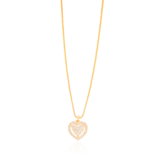Gargantilha Veneziana Coração Cravejado Cristal Banhado a Ouro 18K - 40 cm