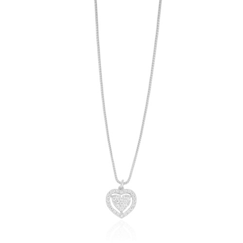 Gargantilha Veneziana Coração Cravejado Cristal Ródio Branco - 40 cm