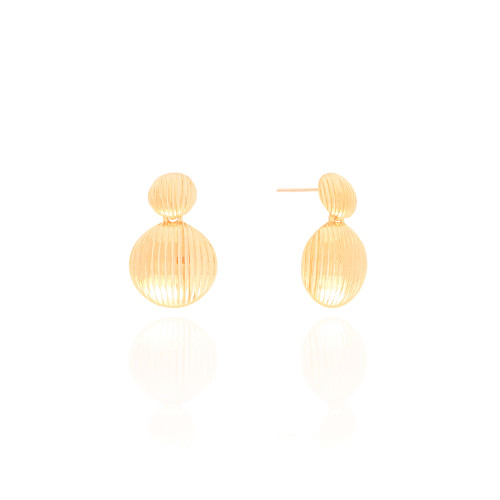 Brinco Balanço Redondo Frisado Banhado a Ouro 18K