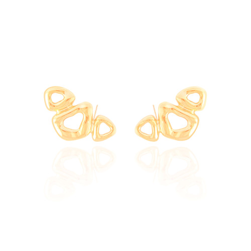 Ear Cuff Orgânico Vazado Liso Banhado a Ouro 18K