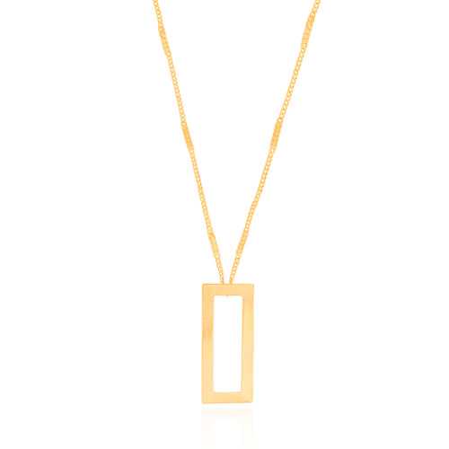Gargantilha Gurmet Achatada Retangulo Vazado Liso Banhado a Ouro 18K - 40 cm