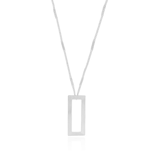 Gargantilha Gurmet Achatada Retangulo Vazado Liso Ródio Branco - 40 cm