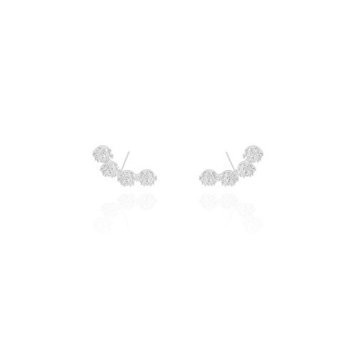 Ear Cuff Redondos Cravejados Cristal Ródio Branco