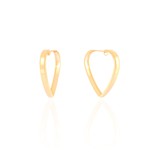 Brinco Argola Coração Reto Liso 3.2 cm Banhado a Ouro 18K