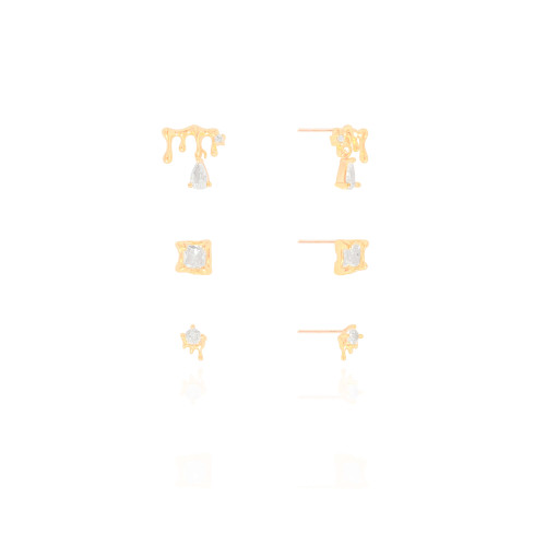 Trio Derretido Pontos de Luz Cristal Banhado a Ouro 18K