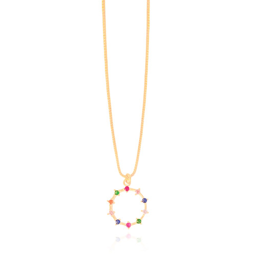 Gargantilha Veneziana Círculo Pontos de Luz Coloridos Banhado a Ouro 18K - 40 cm