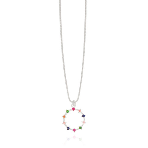 Gargantilha Veneziana Círculo Pontos de Luz Coloridos Ródio Branco - 40 cm