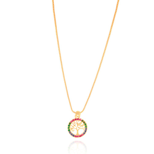 Gargantilha Veneziana Árvore da Vida Colorida Banhado a Ouro 18K - 40 cm