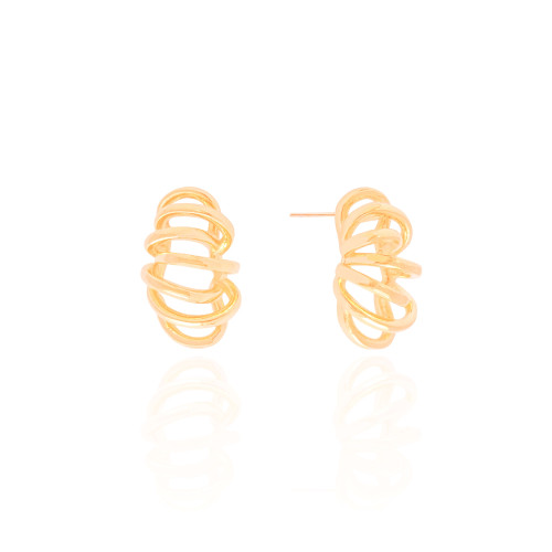 Brinco Entrelaçados Liso 2.6 cm Banhado a Ouro 18K