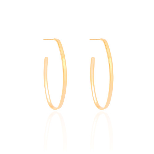 Brinco Argola Oval Reta Lisa 4.4 cm Banhado a Ouro 18K