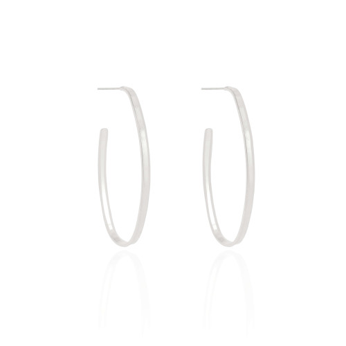 Brinco Argola Oval Reta Lisa 4.4 cm Ródio Branco